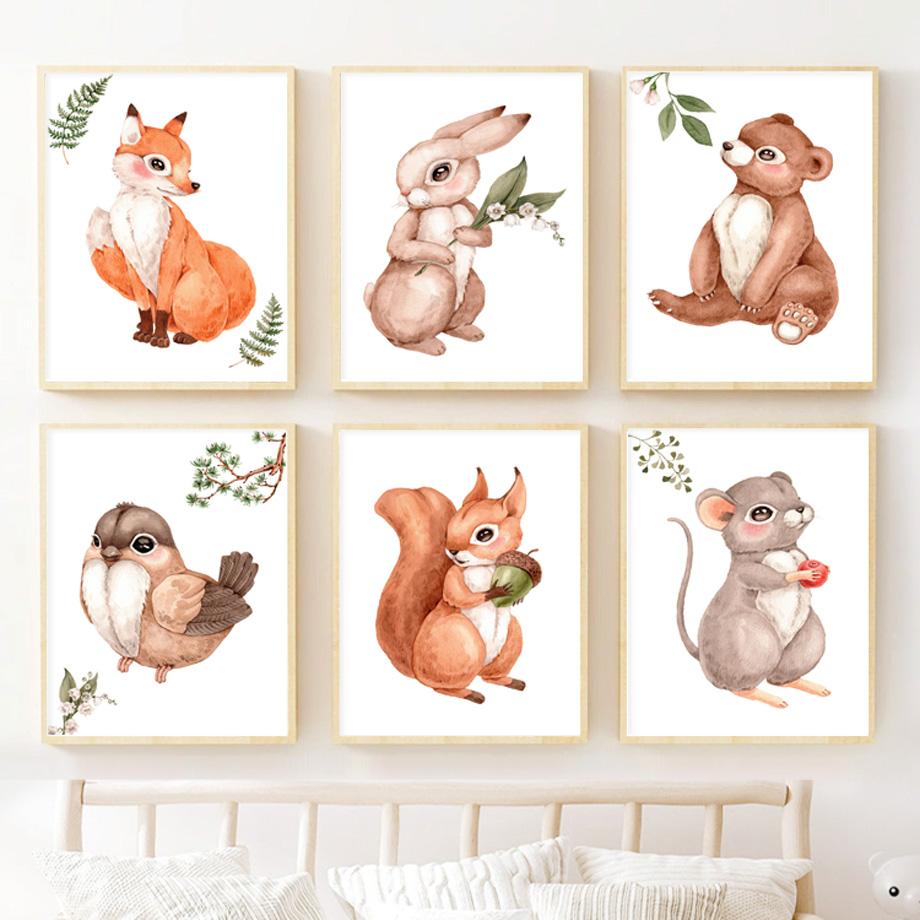 Baby Nursery Gender Neutral - Arte de Parede em Aquarela com