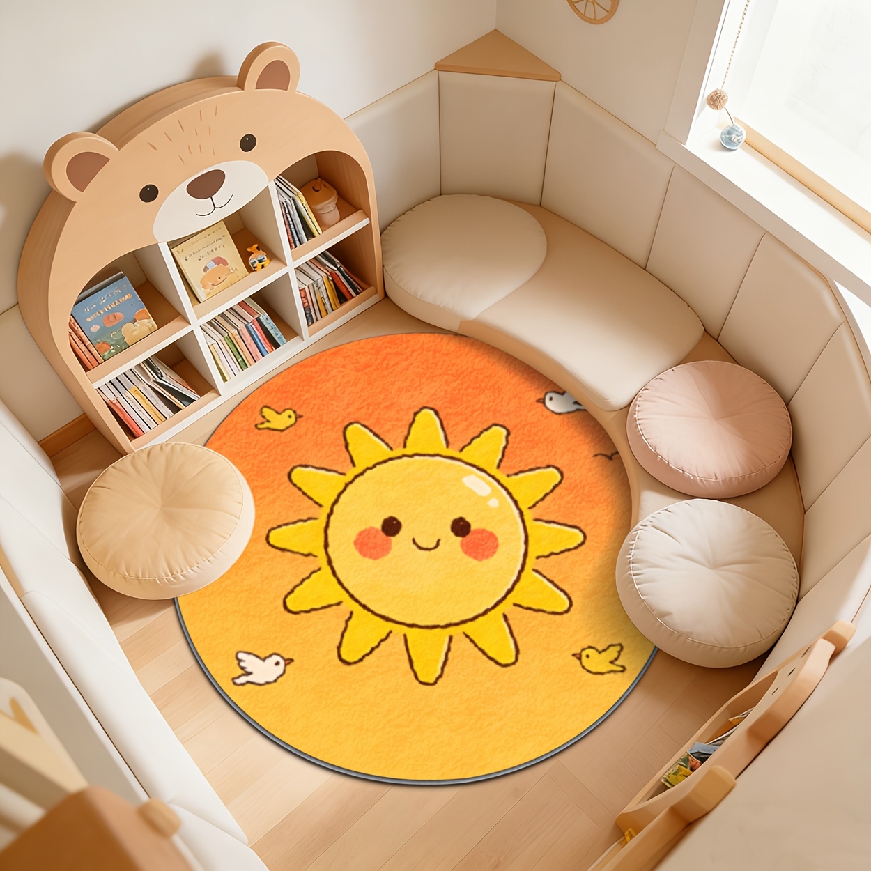 Baby Nursery Yellow - Tapete Redondo Amarelo para Crianças, Tapete