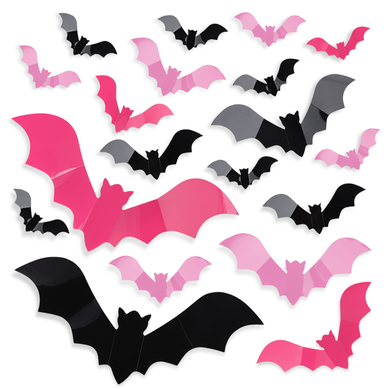 Baby Nursery Wall Mural - 24/48 pçs halloween rosa morcegos janela