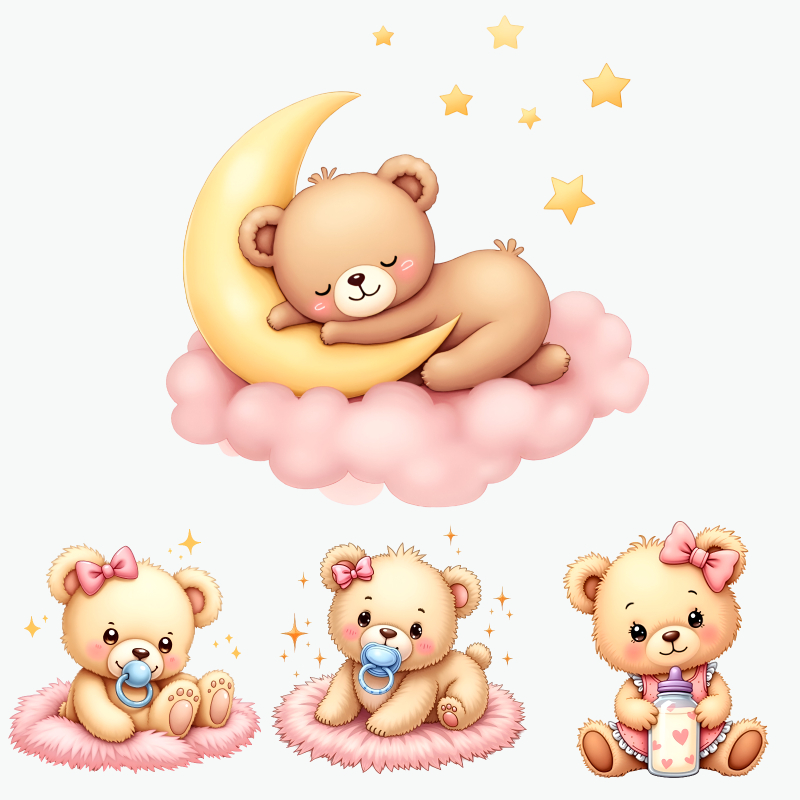 Baby Nursery Yellow - Conjunto de Adesivos de Ursinho Fofo