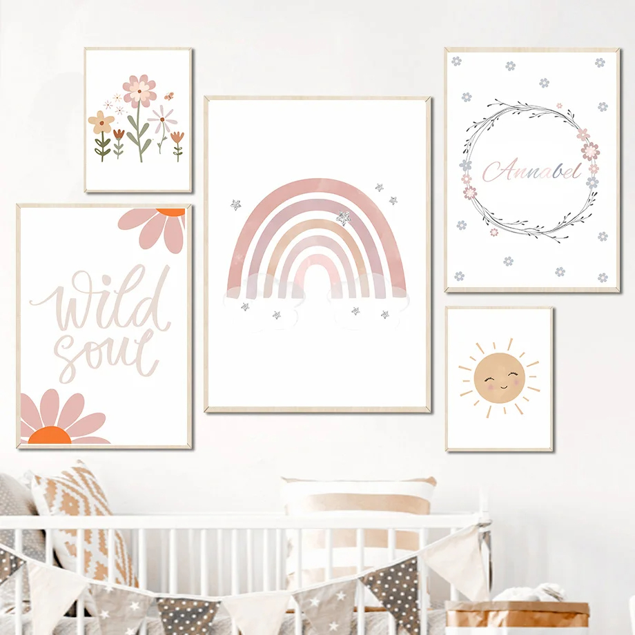 Baby Nursery Mirror - Boho coelho flor sol arco-íris berçário