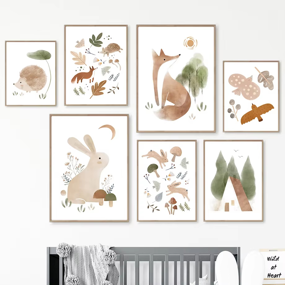 Baby Nursery Mirror - Boho coelho raposa ouriço pássaro folha