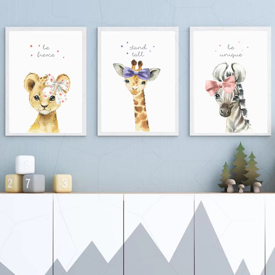 Baby Nursery Mirror - Leão zebra girafa elefante hipopótamo flor