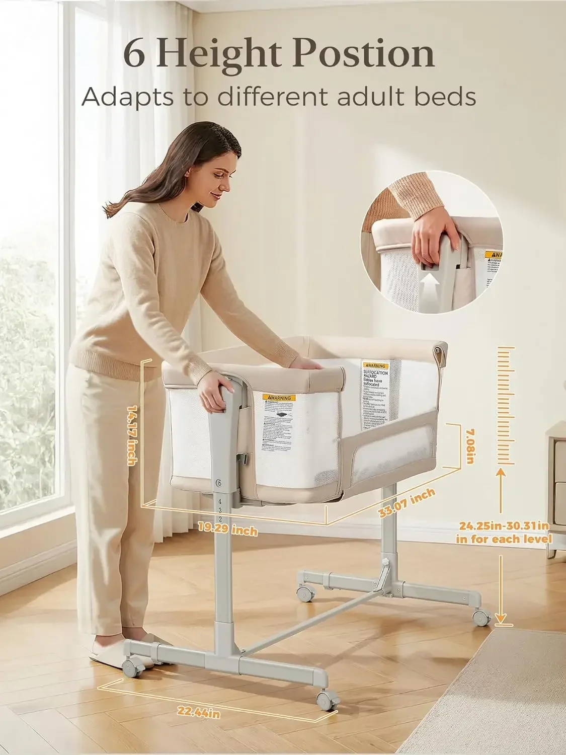Berço de Bebê 3 em 1 com Rodas - Bassinet Bedside Sleeper avaliação e preço