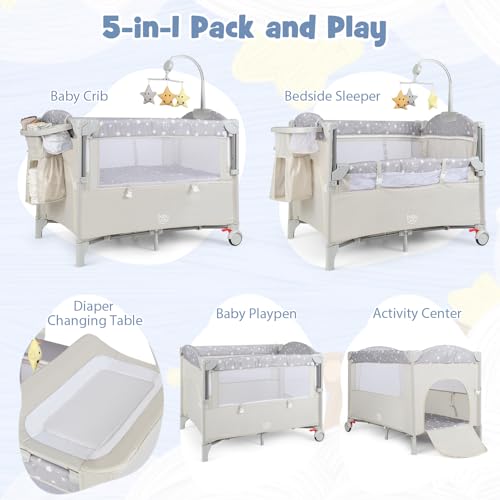 Berço Portátil 5 em 1, Cama de - Bassinet Bedside Sleeper avaliação e preço