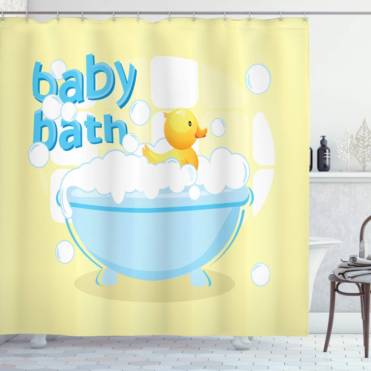 Cortina de Banho Amarela para  - Baby Nursery Yellow avaliação e preço