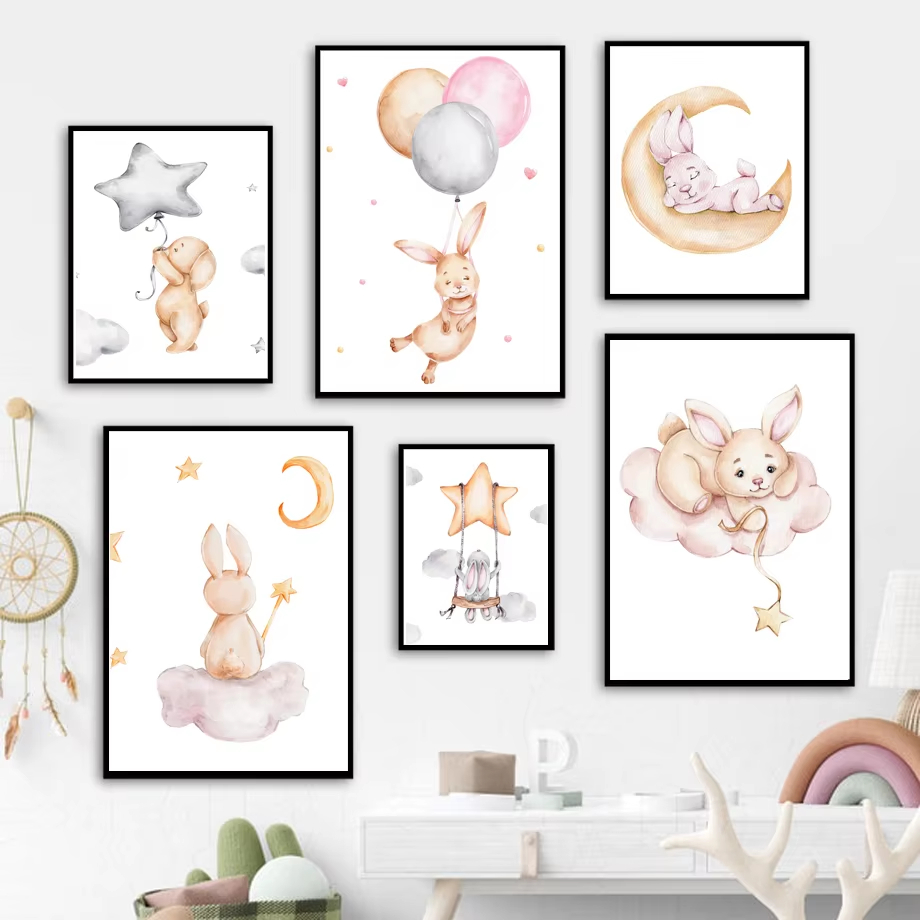 Bonito aquarela coelho lua est - Baby Nursery Mirror avaliação e preço
