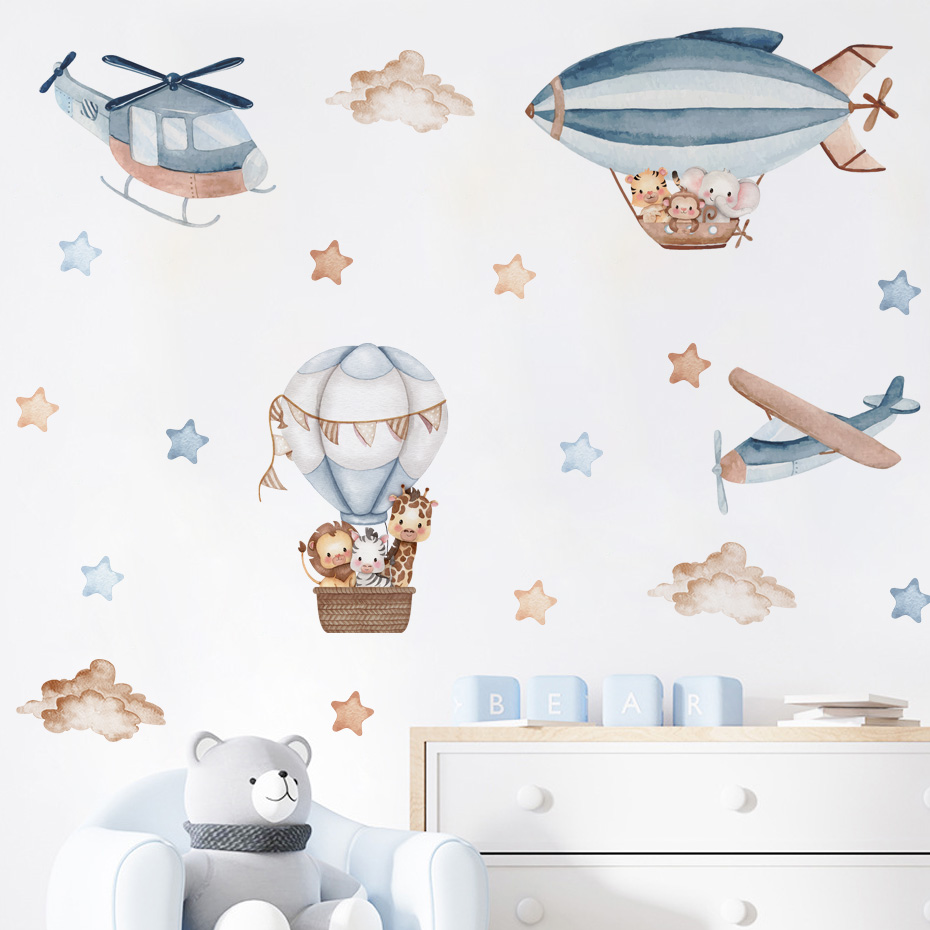 Aquarela animais balão de ar q - Baby Nursery Wall Mural avaliação e preço