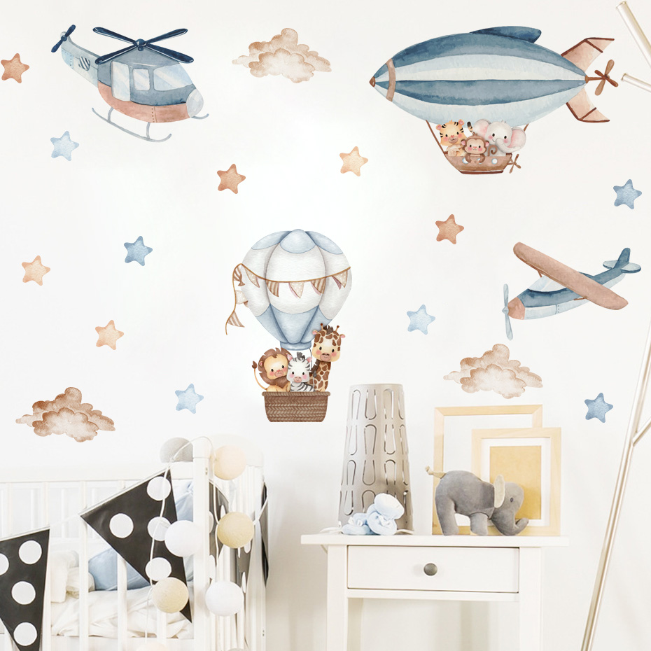 Aquarela animais balão de ar q - Baby Nursery Wall Mural avaliação e preço