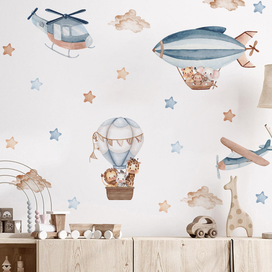 Aquarela animais balão de ar q - Baby Nursery Wall Mural avaliação e preço