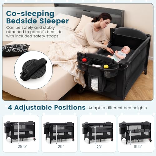 Berço portátil 5 em 1 com doss - Bassinet Bedside Sleeper avaliação e preço